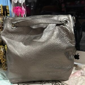 Silver Leather Tote Bag